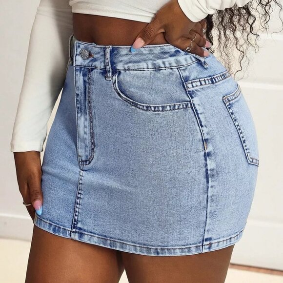 High Waist Mini Denim Skirt - Picture 2 of 4